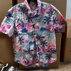 Tropical Vibes Men's Button-Down Shirt - Pink and Blue